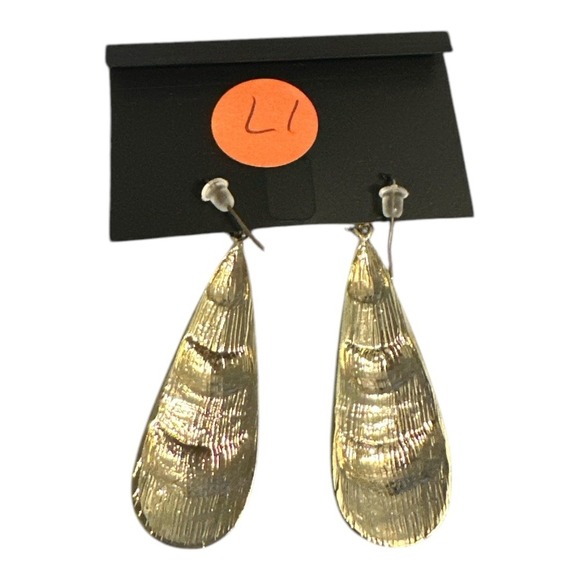 INC International Concepts Orange Gold Tone Striped Teardrop Earrings - Picture 3 of 4